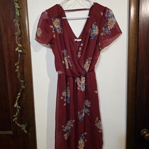 Maurices Burgundy Floral Maxi Dress